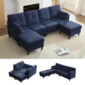 Mjkone Modular Convertible Sectional Sofa Couch, Upholstered Comfy Fabric 4-Seater Sofa with Movable Ottomans - 1 of 4
