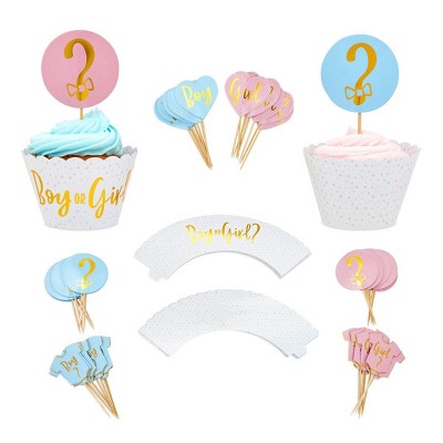 Sparkle and Bash 96 Pieces Gender Reveal Cupcake Toppers & Wrappers (3.15 In)