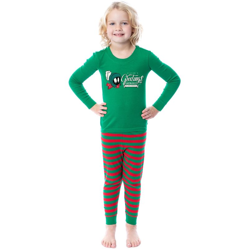 Looney Tunes Marvin the Martian Christmas Tight Fit Family Pajama Set, 3 of 5