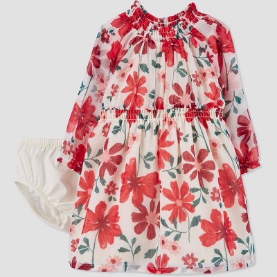 Image of Carter's Just One You® Baby Girls' Long Sleeve Floral Dress - Red 12M