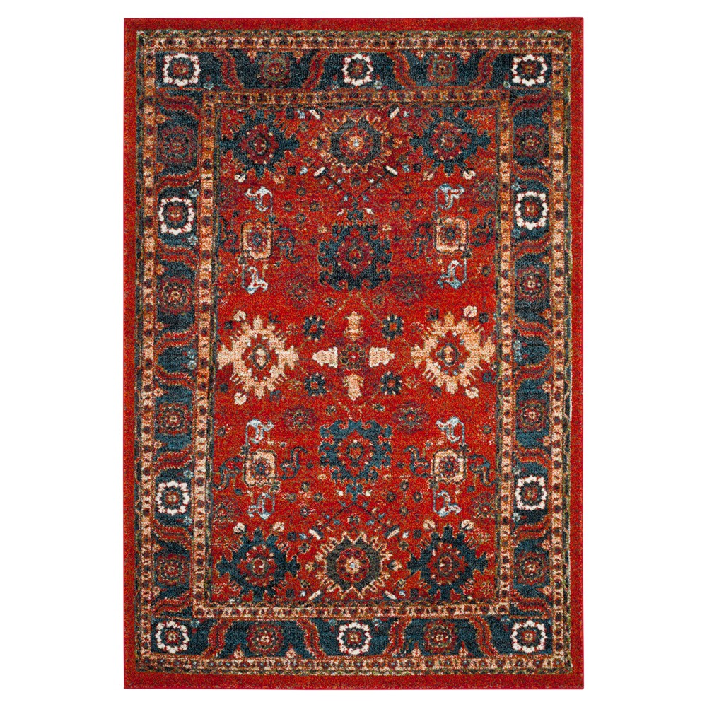 Orange/Blue Floral Loomed Accent Rug 2'7inx5' - Safavieh