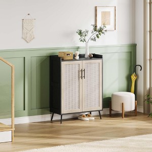 Rattan Shoe Cabinet with Doors, 5-Tier Shoe Storage Organizer, Farmhouse Entryway Hallway Shoe Cabinet - 1 of 4