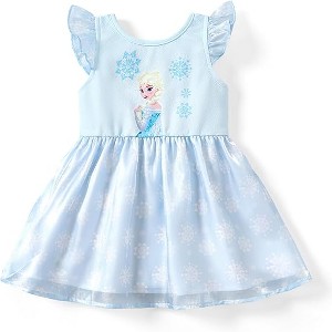 Disney Frozen Kids Ruffle Sleeve Birthday Party A Line Dresses Elsa Blue  5-6 : Target