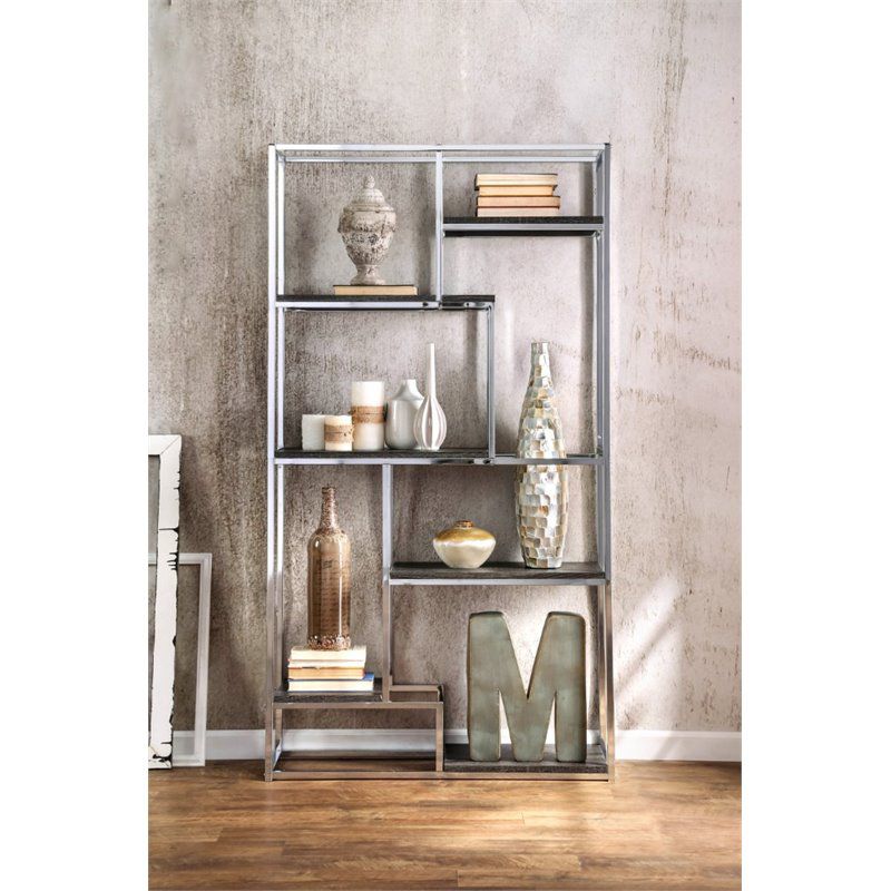 Jan Modern Metal 6-Shelf Bookcase in Chrome - Furniture of America, 3 of 10