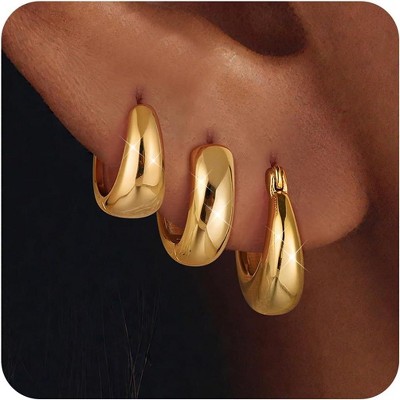 3Pairs 925 Sterling Silver, 14K Gold Plated Small Huggie Hoop Earrings Sets for Multiple Piercing CZ Cartilage Earrings Stacks
