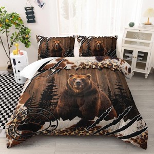 Bear Comforter Set Twin Size, Wild Animal Hunting Enthusiasts Bedding Set All Season Quilt Set, Room Decor for Kids Boys Teens - 1 of 4