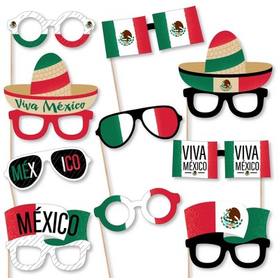 Big Dot of Happiness Viva Mexico Glasses - Paper Card Stock Mexican Independence Day Party Photo Booth Props Kit - 10 Count