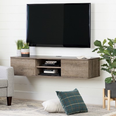 HomeStock Wall Mounted Media Console, Weathered Oak