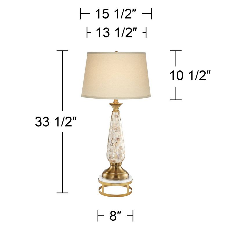Barnes and Ivy Berach Coastal Table Lamp with Brass Round Riser 33 1/2" Tall Mother of Pearl Mosaic Drum Shade for Bedroom Living Room Bedside Office, 4 of 6