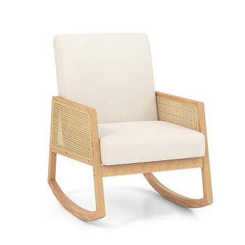 Tangkula Glider Rocking Chair Single Accent Chair w/ Rattan Armrests Upholstered Cushion