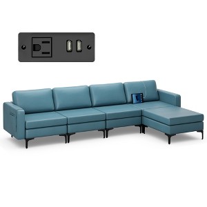 Costway Modular 4 Seat Convertible Sofa  w/ Reversible Chaise & 2 USB Ports - 1 of 4
