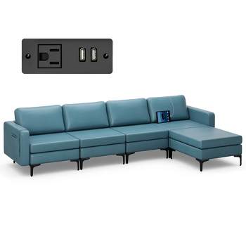 Costway Modular 4 Seat Convertible Sofa  w/ Reversible Chaise & 2 USB Ports