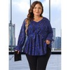 Agnes Orinda Women's Plus Size Graphic-Print Belted Long Sleeve V-Neck Peplum Blouse - 4 of 4