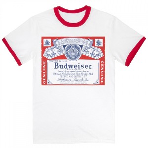 Mens Budweiser White Ringer Tee Shirt - 1 of 3
