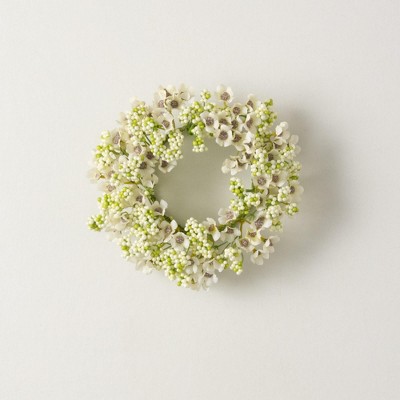 Sullivans Artificial Cream Candle Mini Wreath 10"H