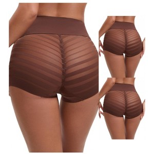 INSPIRE CHIC 3 Packs Women's High Waisted Invisible Tummy Control Stripe Mesh Shapewear Panties - 1 of 4