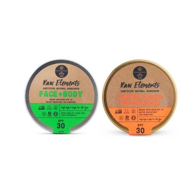 Raw Elements Face & Body Mineral Sunscreen Tin with Tinted Facial Moisturizer - SPF 30 - 2ct