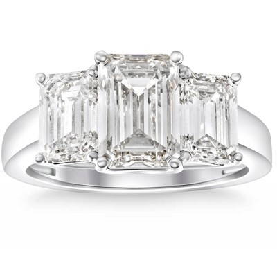 Pompeii3 3.55Ct TW Emerald Cut Three Stone Engagement Ring 14k White Gold Lab Created - Size 7