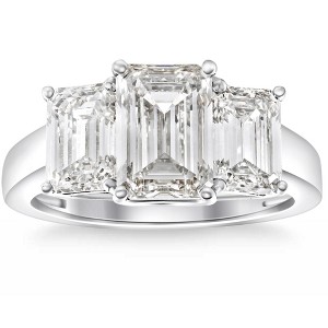 Pompeii3 3.55Ct TW Emerald Cut Three Stone Engagement Ring 14k White Gold Lab Created - Size 7 - 1 of 4