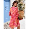 Seta T Women's V Neck Floral Long Sleeve High Waist Chiffon Ruffle Swing Skater Mini Dress - 4 of 4