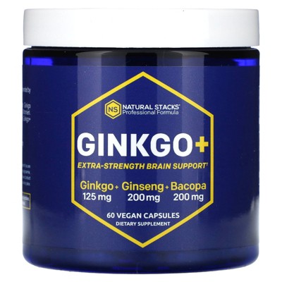 Natural Stacks Ginkgo+, Extra Strength Brain Support , 60 Vegan Capsules