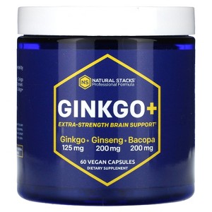 Natural Stacks Ginkgo+, Extra Strength Brain Support , 60 Vegan Capsules - 1 of 2