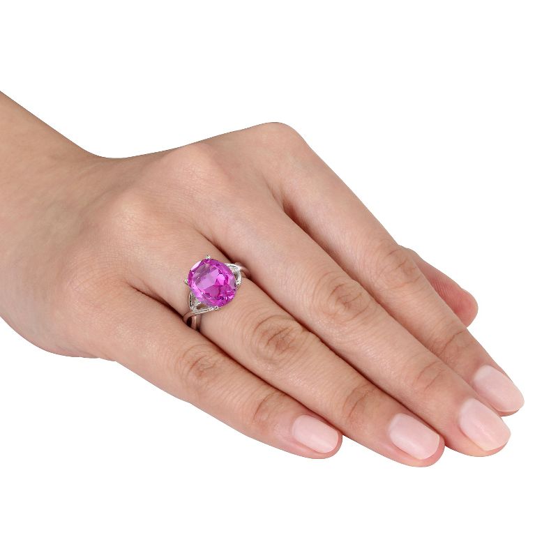 7.49 CT. T.W. Simulated Pink Sapphire and .01 CT. T.W. Diamond 3-Prong Set Ring in Sterling Silver - 5 - Pink, 4 of 5