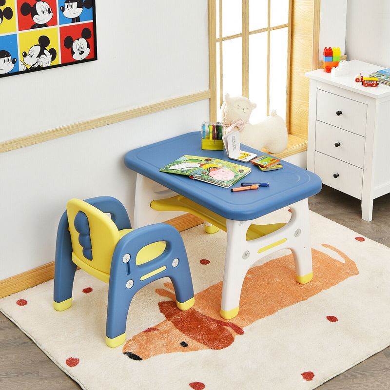 Costway Kids Dinosaur Table and Chair Set Activity Study Desk w/ Building Blocks, 2 of 11