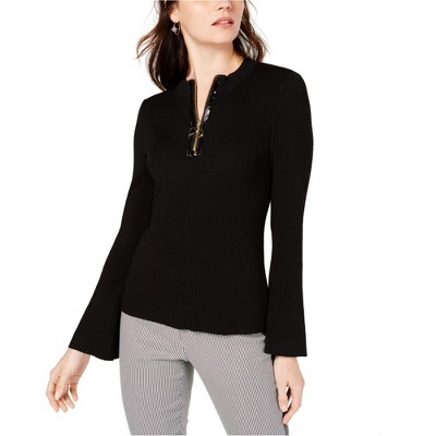 I.N.C International Concepts Womens Patent Zipper Pullover Sweater, Black, X-Large
