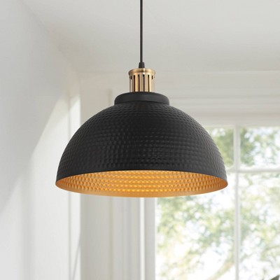 Black and Gold Metal Dome Pendant Light with LED Warm White