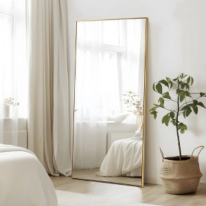 Wooakway Black/Gold/Silver Metal Full Length Mirrors Accent Wall Mirror Freestand Mirror with Bracket - 1 of 4