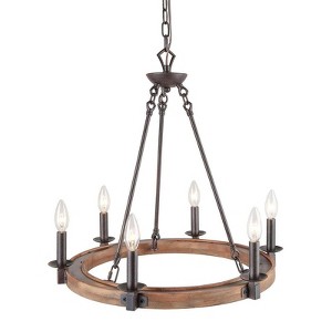 LNC Laius 6-Lights 22.8"Wagon Wheel Farmhouse Candle Chandelier,Rustic Broand and Brown Wood Tone - 1 of 4