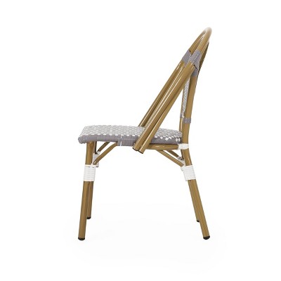 Gray and White Faux Rattan Armless Bistro Chairs with Bamboo Print Finish, Set of 4