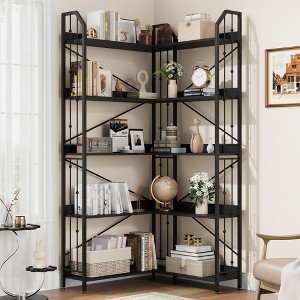 Garvee Corner Bookshelf Industrial Corner Bookcase, l Shaped Bookshelf  5 Tier/7 Tier Corner Shelf with Beaded Design and Adjustable Feet - 1 of 4