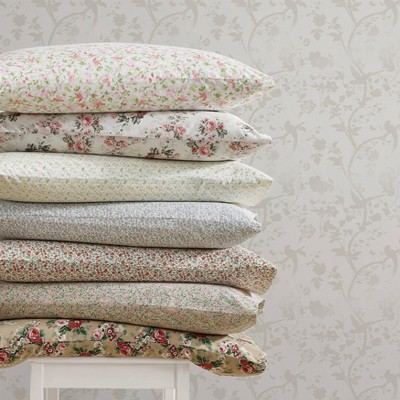 Twin Beige Floral Cotton Percale Sheet Set