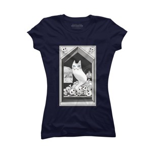 Junior's Design By Humans Ghost cat the Keeper of the Crypt By runcatrun T-Shirt - 1 of 2
