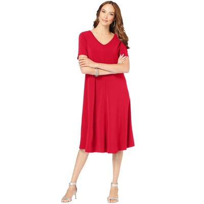 Roaman's Women's Plus Size Ultrasmooth V Neck Swing Dress