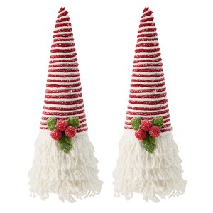 Whisen D5.9x16.5" Frosted Yarn Cone Adorned With a Cozy Holly Berry, 2 Pack, Christmas Decoration - White & Red - 1 of 4