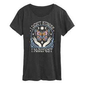 Women's - Instant Message - I Don't Stress I Manifest Celestial Butterfly Short Sleeve Graphic T-Shirt - 1 of 4