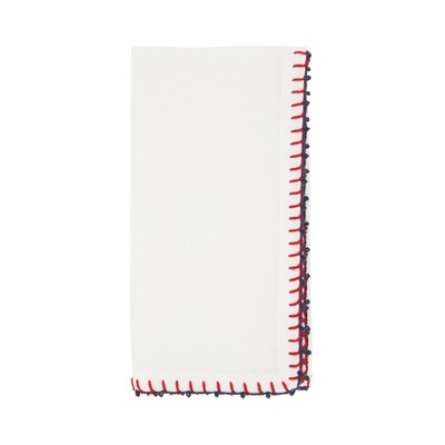 Saro Lifestyle Whipstitch Pom Pom Delight Napkin (Set of 4), Red, 20"x20"