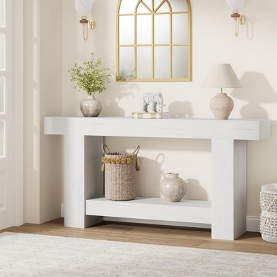 Homhougo 63 Inches Long Console Table for Entryway, Farmhouse Console Table for Living Room, 2-Tier Large Sofa Table with Storage White