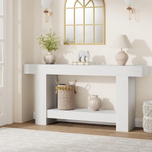 Homhougo 63 Inches Long Console Table for Entryway, Farmhouse Console Table for Living Room, 2-Tier Large Sofa Table with Storage White - 1 of 4