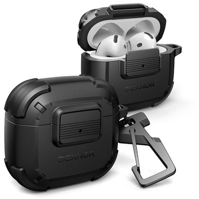 Dexnor for AirPods 4 Case with Drop-Proof Lock, Shockproof Rugged Bumper Cases Protective Cover with Carabiner & Keyring & Cleaner Kit