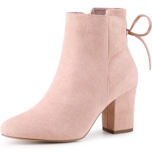 Perphy Women's Round Toe Lace Up Side Zipper Chunky High Heels Ankle Boots - 1 of 4