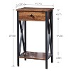 VECELO Tall End Side Table Set of 1/2, Nightstand with Adjustable Shelf and Drawer for Living Room or Bedroom, Small Spaces, Brown - 3 of 4