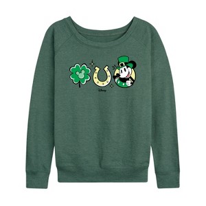 Women's - Disney - Mickey St Patricks Icons Lightweight French Terry Wide Neck Long Sleeve Shirt - 1 of 4