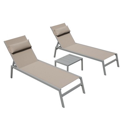 Maggift Patio Chaise Lounges Outdoor Lounger Sunbathe Chair with Arms, with Table, for Patio, Garden, Beach，Portable，Beige，78.3"*23.5"*36.1"