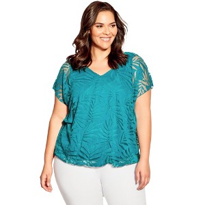Avenue Women's Plus Size Elora Burnout Top - 1 of 4