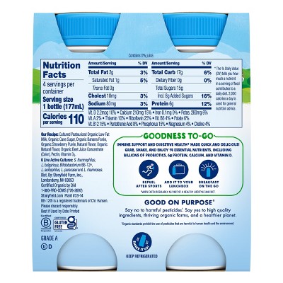 Stonyfield Organic Probiotic Lowfat Strawberry Banana Yogurt Smoothie - 24 fl oz/4ct