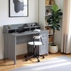 Wood Desk with Drawer, Door and 6 Shelves, Gray Office Writing Desk with Storage - 3 of 4